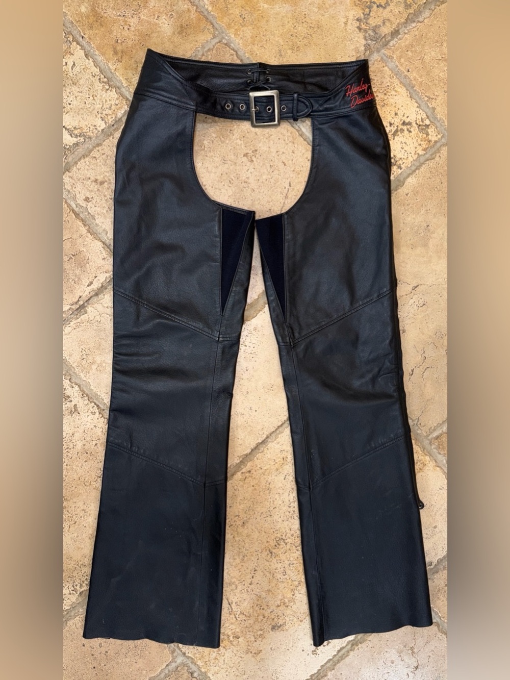 HARLEY DAVIDSON CHAPS Black  Leather Size Medium Excellent Condition!